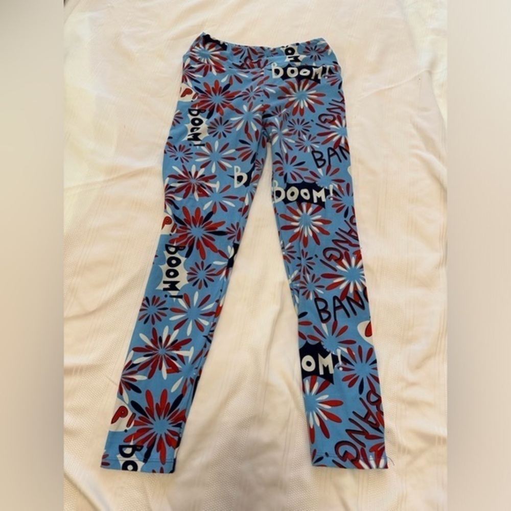LuLaRoe Women’s Graphic Print Leggings - Blue and Red